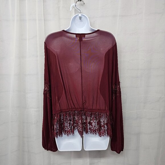 Burgundy Mesh Lace Blouse Sheer Goth Boho Whimsigoth Fairy Peplum 1X - Picture 6 of 10